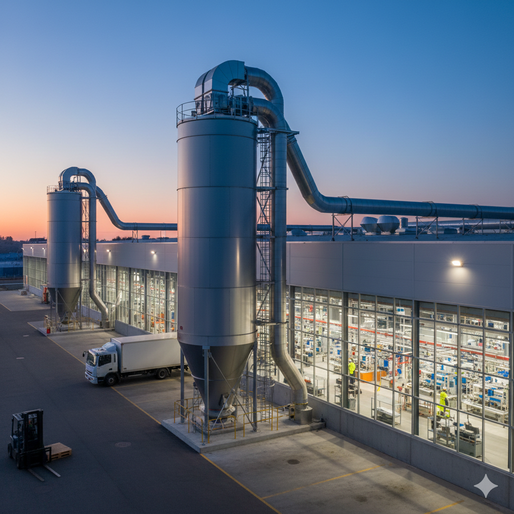 Industrial dust collection system for factories and workshops